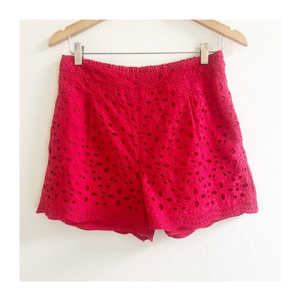 Rana Gill Shorts Womens Red Medium Crochet Eyelet Pull On Romantic Barbiecore